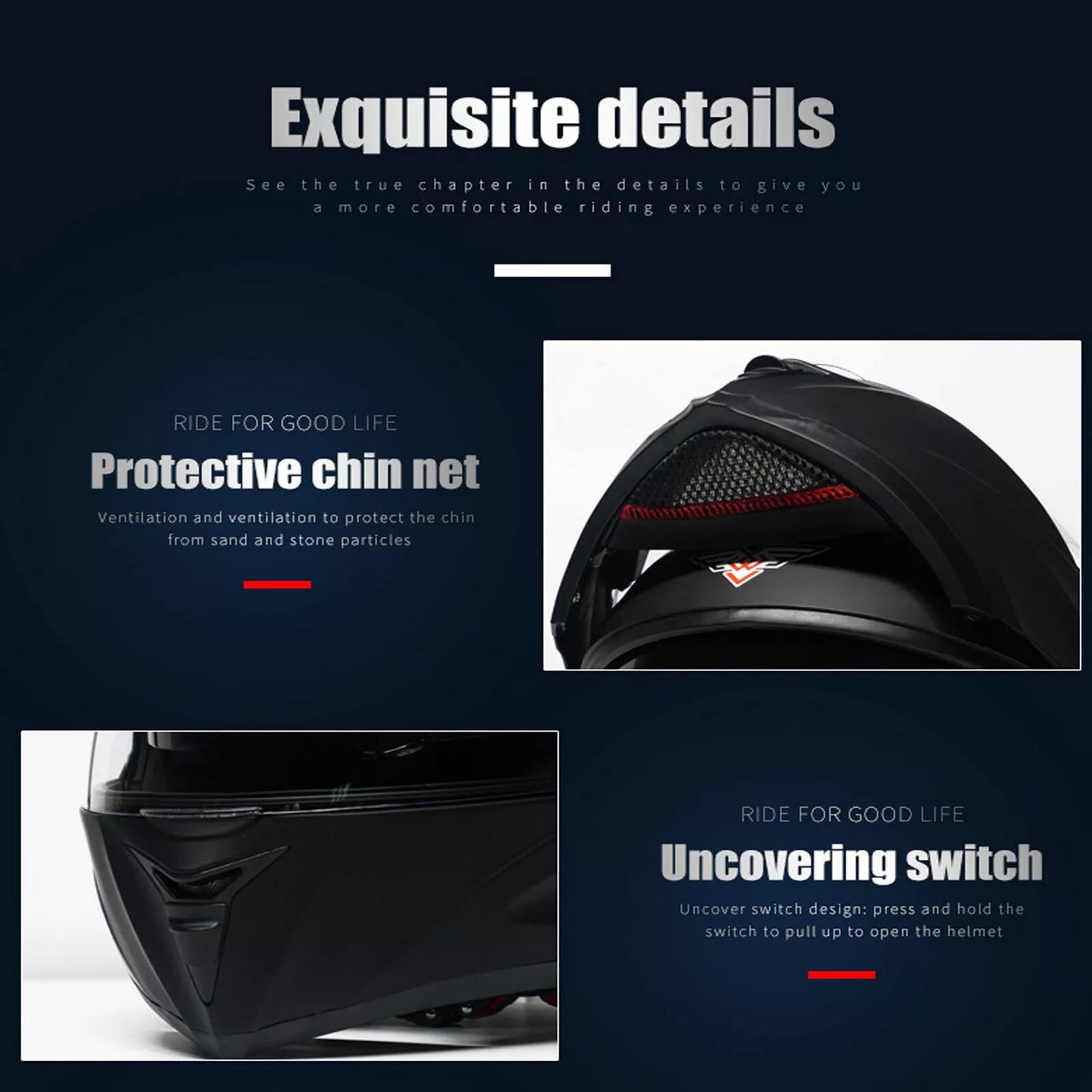 Bluetooth Motorcycle Helmet – Full Face Dual Visor Flip Up Open for Motorbike & Scooter