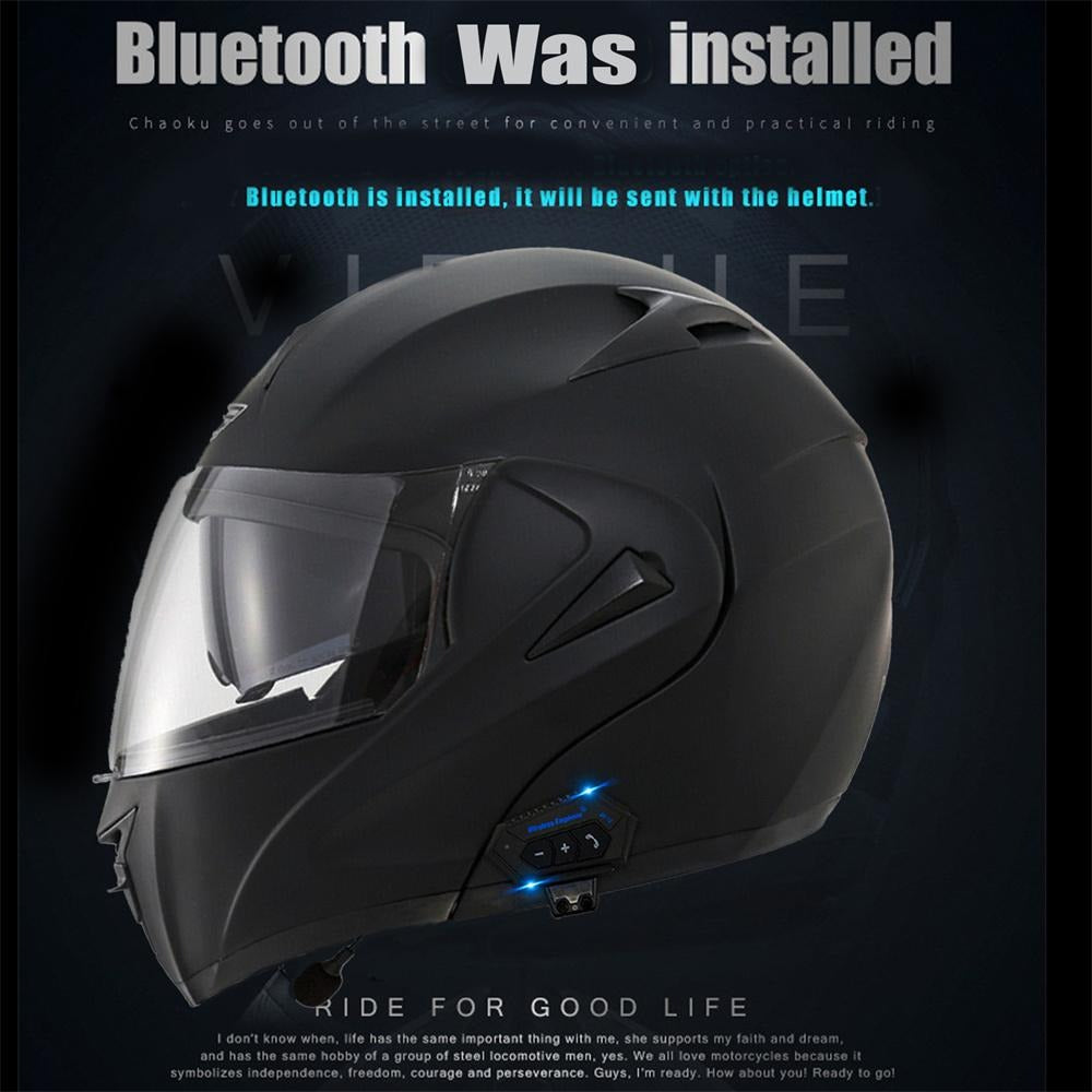 Bluetooth Motorcycle Helmet – Full Face Dual Visor Flip Up Open for Motorbike & Scooter