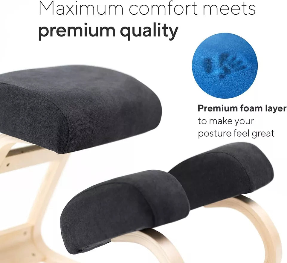 Ergonomic Kneeling Chair – Adjustable Posture Corrector, Beechwood Frame – Back Pain Relief & Improved Focus – 330 lbs Capacity