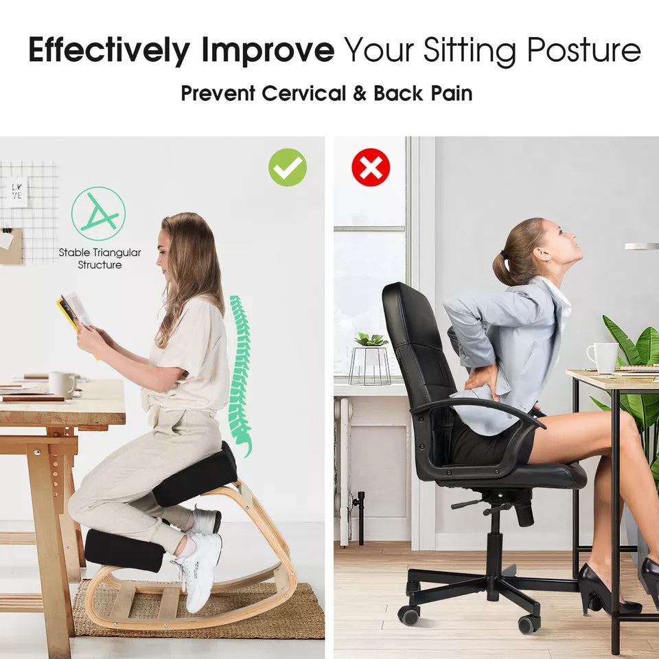 Ergonomic Kneeling Chair – Adjustable Posture Corrector, Beechwood Frame – Back Pain Relief & Improved Focus – 330 lbs Capacity
