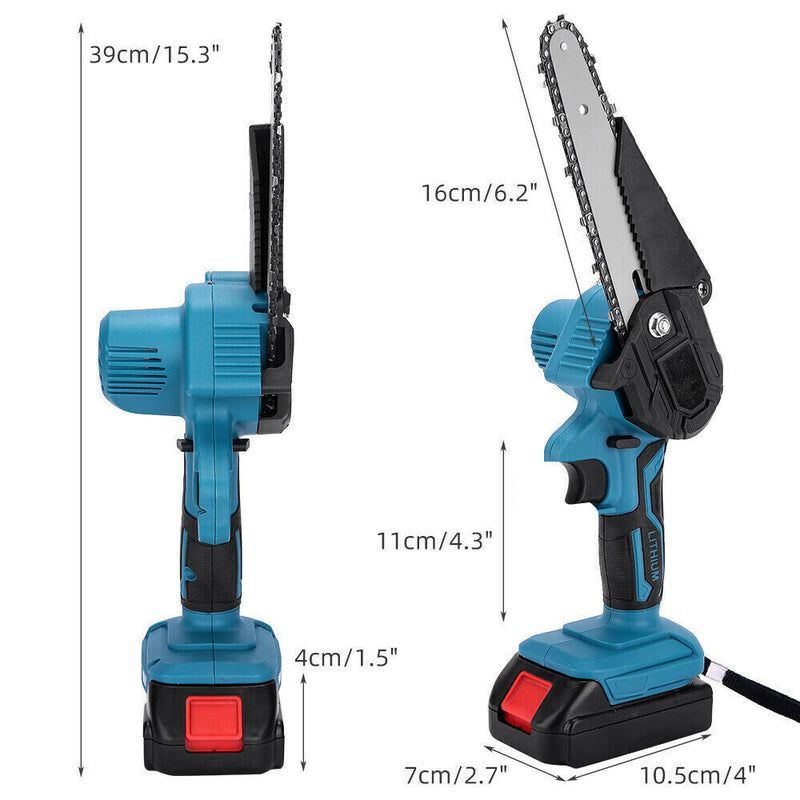 6" Cordless Electric Chainsaw 2X Battery-Powered Wood Cutter Tool for Wood Cutting, Tree Trimming, Branch Pruning, Gardening, Camping