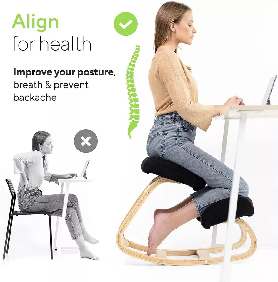 Ergonomic Kneeling Chair – Adjustable Posture Corrector, Beechwood Frame – Back Pain Relief & Improved Focus – 330 lbs Capacity